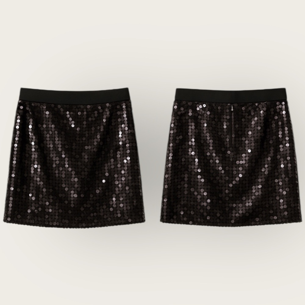 KENAR Black Luxe Sequin Mini Skirt – All Season Glam With Holiday Sparkle - Sz M - Picture 1 of 3